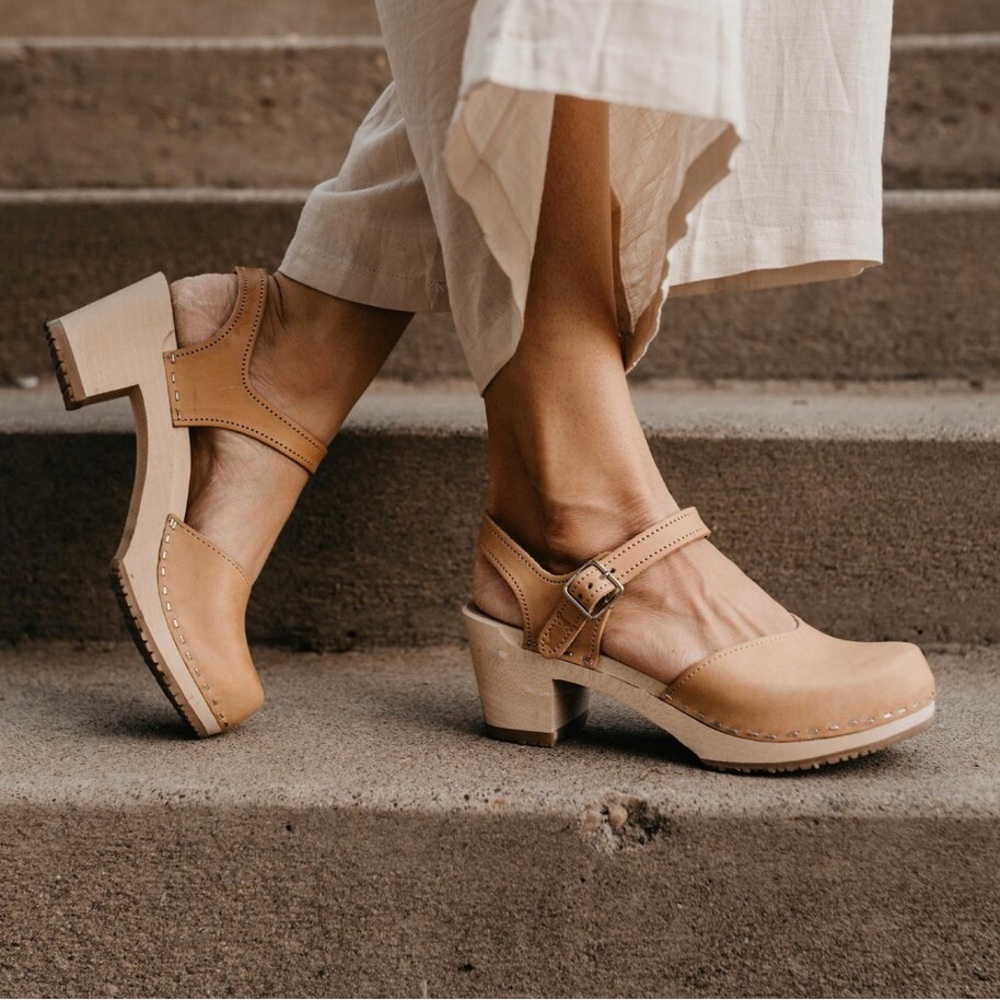 Sandgrens Swedish High Heel Wooden Clog Sandals for Women | Victoria